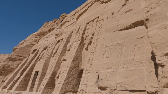 Panning shot outside the Historic Abu Simbel Temple, Egypt