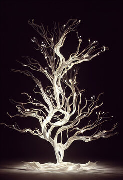 Whirlwind Tree Sculpture Intermixed With white Liquid Epoxy, Art Decorate Item Design 3D Illustration