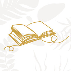 open book drawing by one continuous line, isolated vector