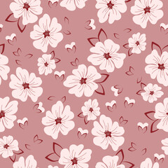 seamless vintage pattern. wonderful white flowers. dark pink background. vector texture. fashionable print for textiles and wallpaper.