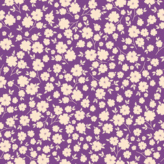 seamless vintage pattern. white flowers and leaves. purple background. vector texture. fashionable print for textiles and wallpaper.
