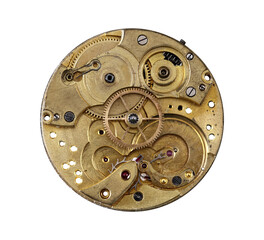 Detail of the clockwork mechanism on transparent background