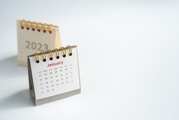 January 2023 calendar desk for the organizer to plan and reminder isolated on white background with...