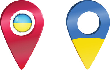 Destination pin icon with Ukraine flag.Location red map marker