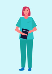 Portraits of female nurse. Medic workers in uniform with stethoscopes. Flat cartoon vector illustration isolated on white background