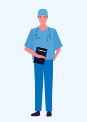 Portraits of male nurse. Medic workers in uniform with stethoscopes. Flat cartoon vector illustration isolated on white background