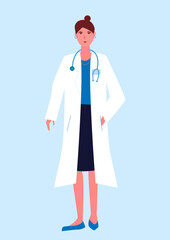 Doctor Portraits of female medic workers in uniform with stethoscopes. Flat cartoon vector illustration isolated on white background