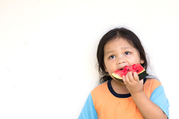 Asian girls eat watermelon deliciously
