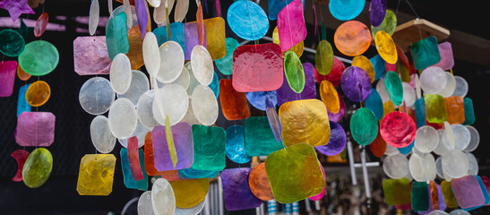 Handmade souvenir decorated with colorful art glass different shapes