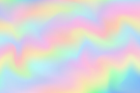 Rainbow mesh gradient background. Color blurred waves. Abstract holographic texture. Unicorn pastel wallpaper. Vector illustration.