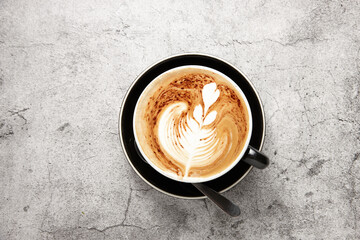 top shot of coffee latte with art
