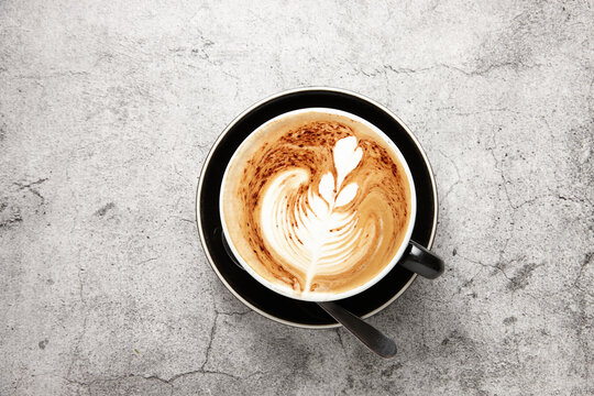 top shot of coffee latte with art