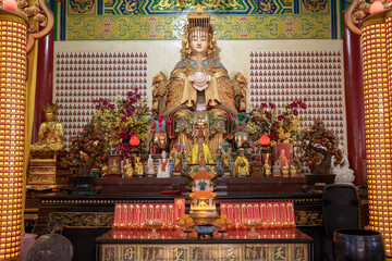 Fototapeta na wymiar A goddess in the Kek lok si temple in Malaysia. This temple is one of the largest in south-east asia