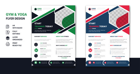 Gym fitness training center flyer social media post business cover and annual report design