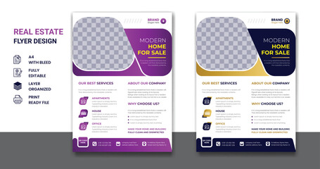 Obraz premium Real estate, construction, company flyer home selling business cover page design template