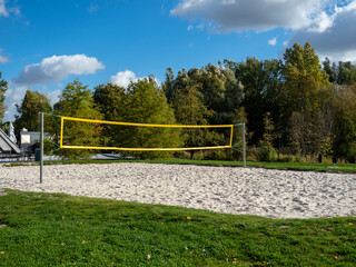 Sand volleyball court in a public city park.