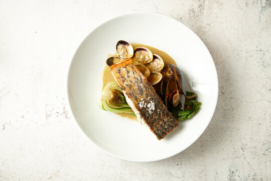 Salmon with clams and mussels