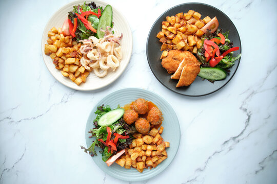 3 sets of plated salad meals