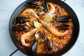 A pan of paella