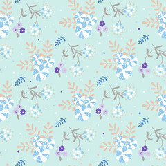 floral pattern on a light blue background. Vector illustration