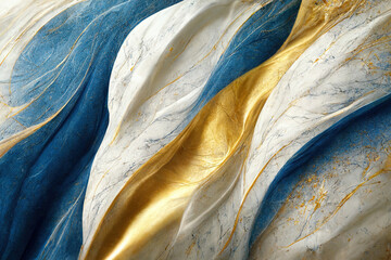 Abstract marble textured background. Fluid art modern 3d wallpaper. Luxury marble with blue and gold paint	
