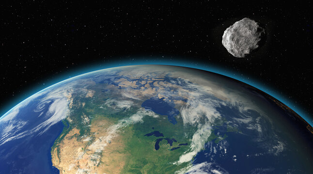 Attack of the asteroid (meteor) with shock wave on the Earth "Elements of this image furnished by NASA
