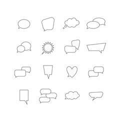 Set of speech bubbles. Flat line icons. Chat, comment, message, thought, idea. Vector illustration. 