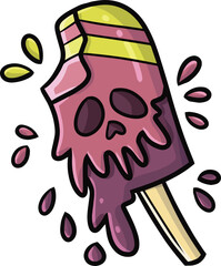 Scary popsicle skull melted cartoon illustration