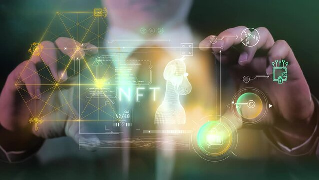 Infographics about NFT collection on the gadget of the future