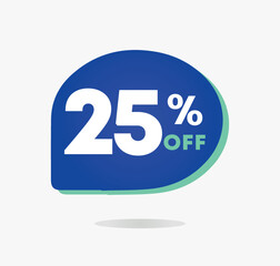 25% off. Blue Sale Tag Vector Illustration. Discount price special offer symbol. chat bubble