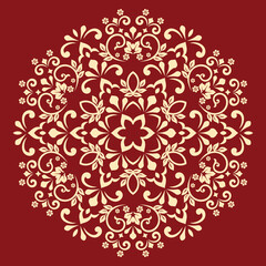 Decorative frame Elegant vector element for design in Eastern style, place for text. Floral golden and red pattern .