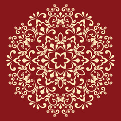 Decorative frame Elegant vector element for design in Eastern style, place for text. Floral golden and red pattern .