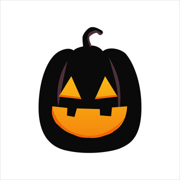 Art illustration design concept colorful icon symbol logo of kawaii black pumpkin with face expression laugh