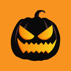Art illustration design concept colorful icon symbol logo of kawaii black pumpkin with face expression evil