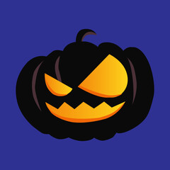 Art illustration design concept colorful icon symbol logo of kawaii black pumpkin with face expression smile