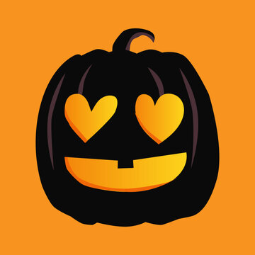 Art illustration design concept colorful icon symbol logo of kawaii black pumpkin with face expression love eye