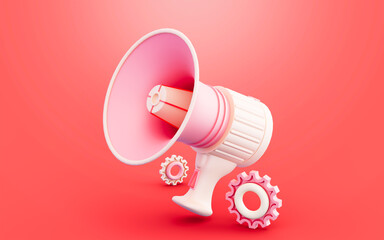 megaphone cogwheel symbol 3d illustration for Promotion Management advertisement digital marketing