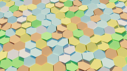 colorful Honeycomb patterned panels in hexagonal shape, background, abstract patterns, 3D render illustration