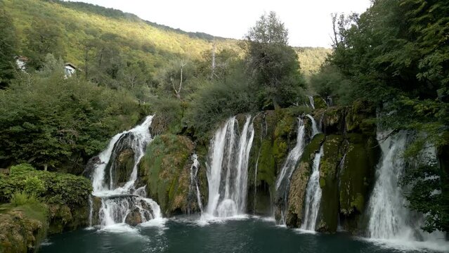 Waterfall in the mountains in Bosnia , Martin Brod drone