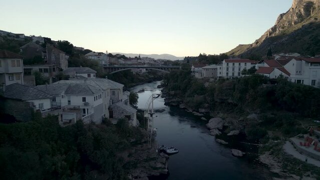 Aerial view of city of Mostar from a drone