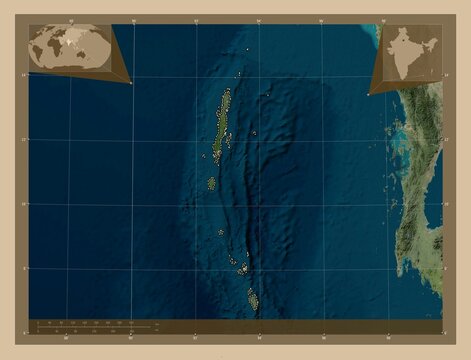 Andaman and Nicobar, India. Low-res satellite. Major cities