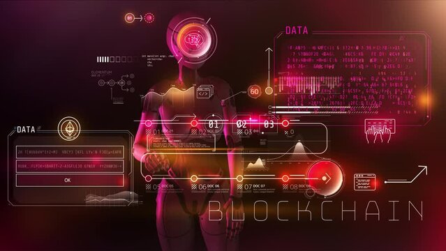 Artificial intelligence with blockchain infographics in the virtual space