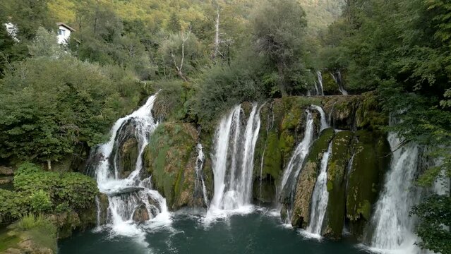 Waterfall in the mountains in Bosnia , Martin Brod drone