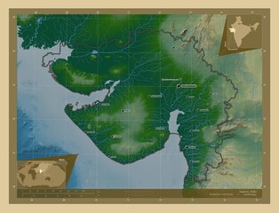 Gujarat, India. Physical. Labelled points of cities