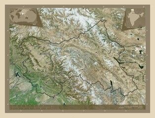Jammu and Kashmir, India. High-res satellite. Labelled points of cities