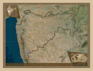 Maharashtra, India. Low-res satellite. Labelled points of cities