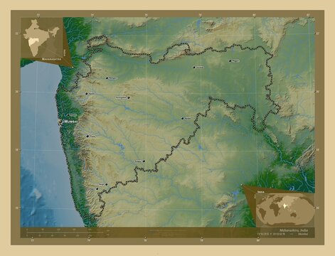 Maharashtra, India. Physical. Labelled points of cities