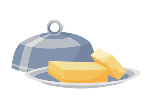 Butter, margarine or spread. Yellow sliced piecel of natural dairy product. Fat, calorie natural food for breakfast, eating and as ingredient for cooking