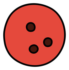 Red bowling ball. Sport equipment sketch. Hand drawn icon. Freehand fitness illustration