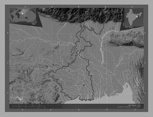 West Bengal, India. Bilevel. Labelled points of cities